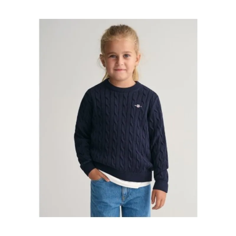 Gant Jersey de cuello redondo y punto de ochos en algodón Shield Kids 884027
