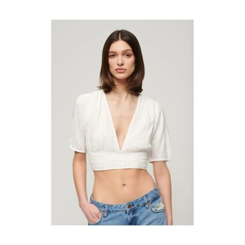 Superdry Top con ribete de encaje de manga corta Ibiza W6011858A