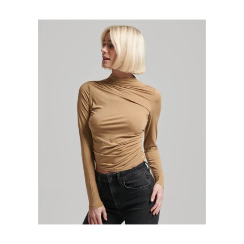 Camiseta fruncida con cuello perkins y manga larga W6011682A