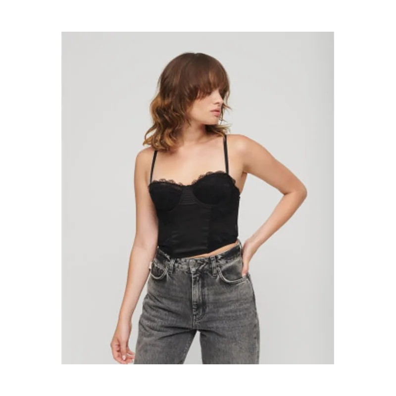 Superdry Top tipo corsé de satén con encaje de malla W6011751A