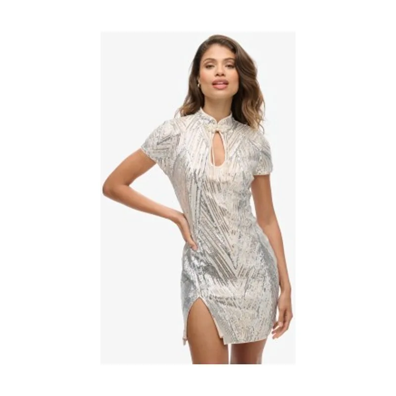 Superdry Minivestido con cuello mao y lentejuelas W8011769A
