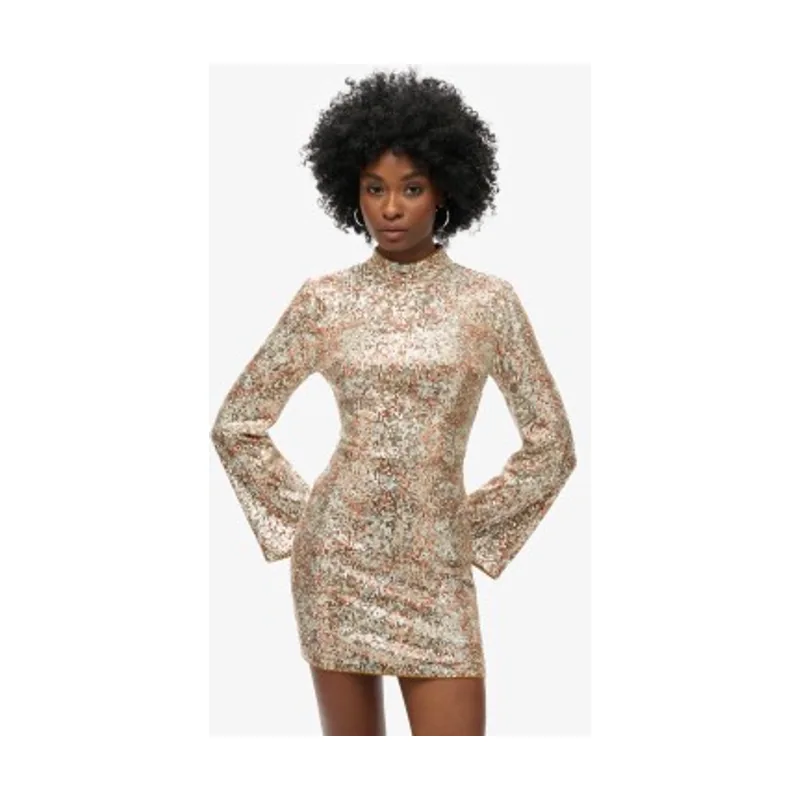 Superdry Minivestido con estampado de lentejuelas de manga larga W8011773A
