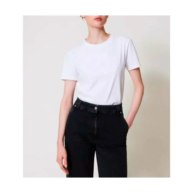 Twinset Camiseta con placa Oval T con strass 251TP2072