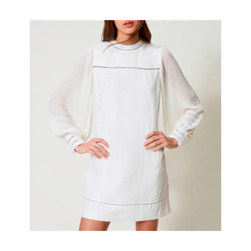 Twinset Vestido corto de mezcla de lino y georgette 251TP2061