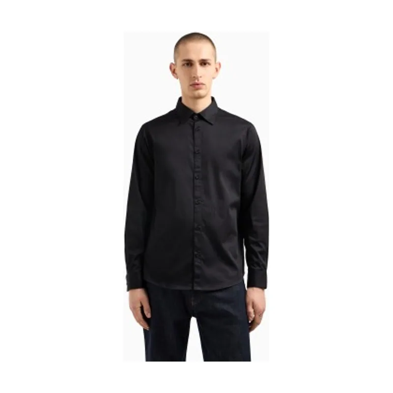 A|X Armani Exchange Camisa de manga larga en satén de algodón elástico XM000339AF10192UC001