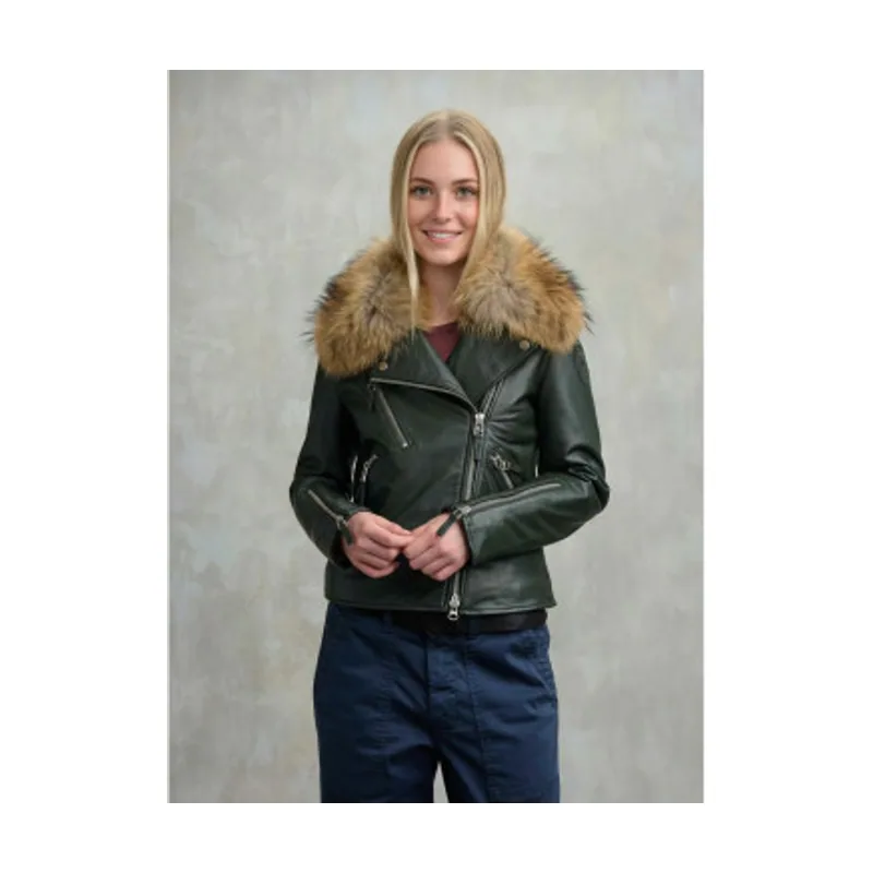 Blauer Cazadora de cuero con piel 25WBLDL01340