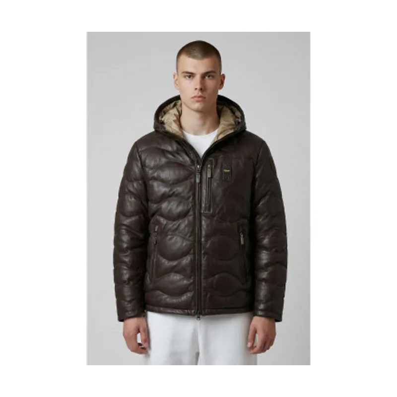Blauer Abrigo Drohan de piel Wave-Pattern 25WBLUL01314