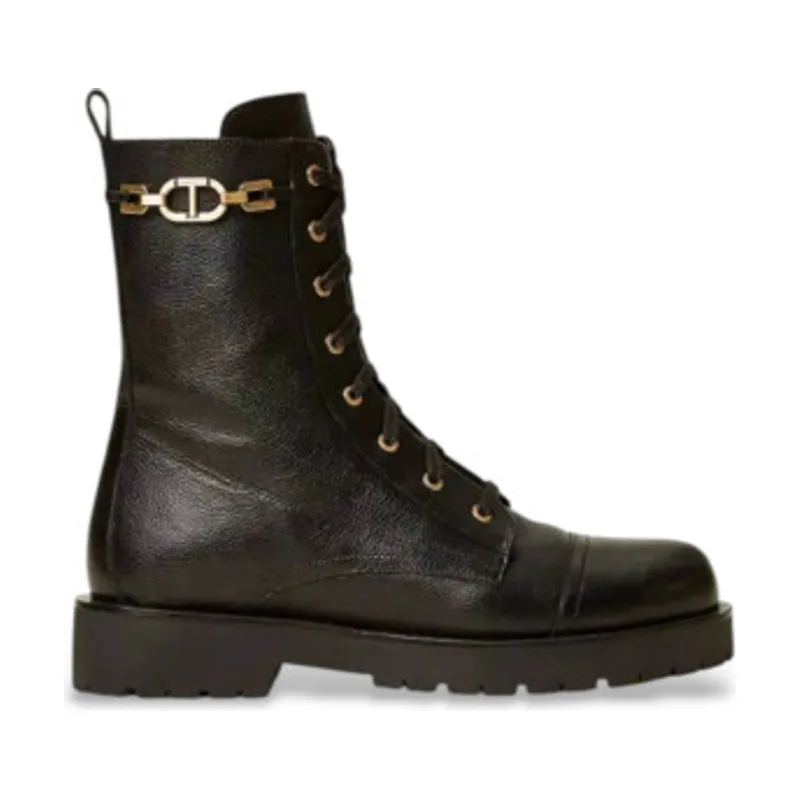Twinset Botines de piel con cadena y Oval T 252TCP150