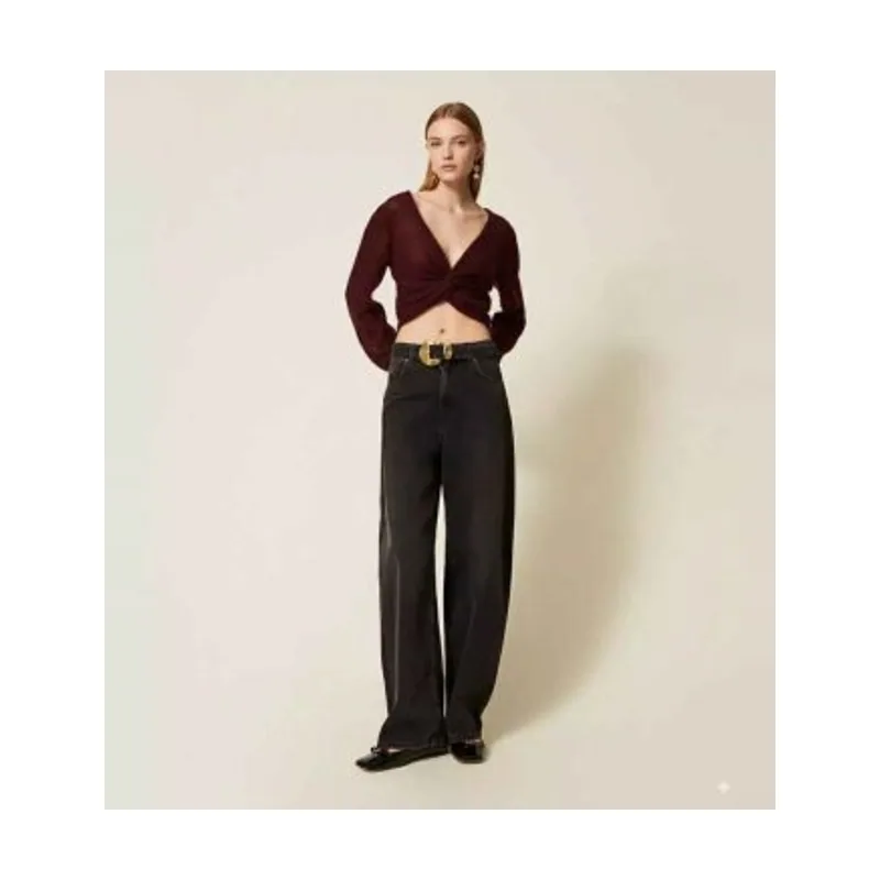 Twinset Vaqueros negros con cinturón y maxihebilla 252TP2571