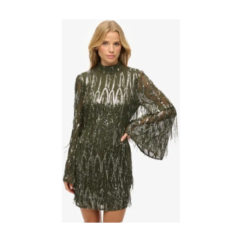 Superdry Vestido mini con lentejuelas y flecos W8011989A