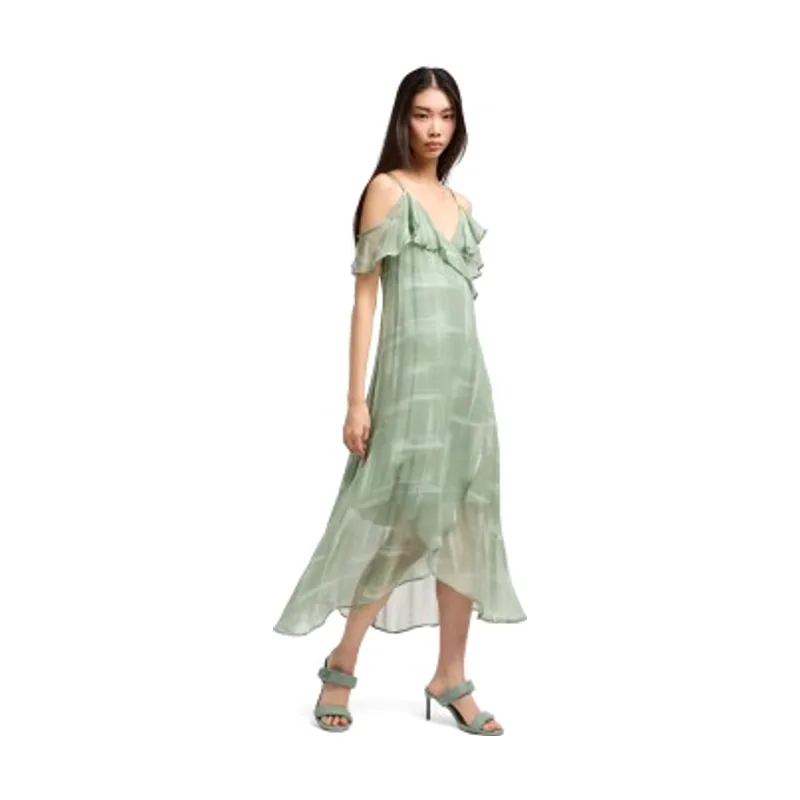 A|X Armani Exchange Vestido maxi cruzado con tirantes finos ajustables y detalles de volantes XW000181AF12051F7037