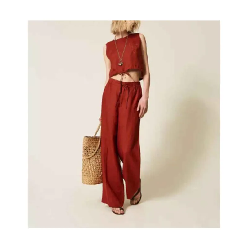 Twinset Pantalón de lino con logotipo bordado 261TT2302