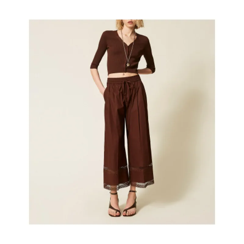 Twinset Pantalón ancho de popelina con bordado 261TT2252