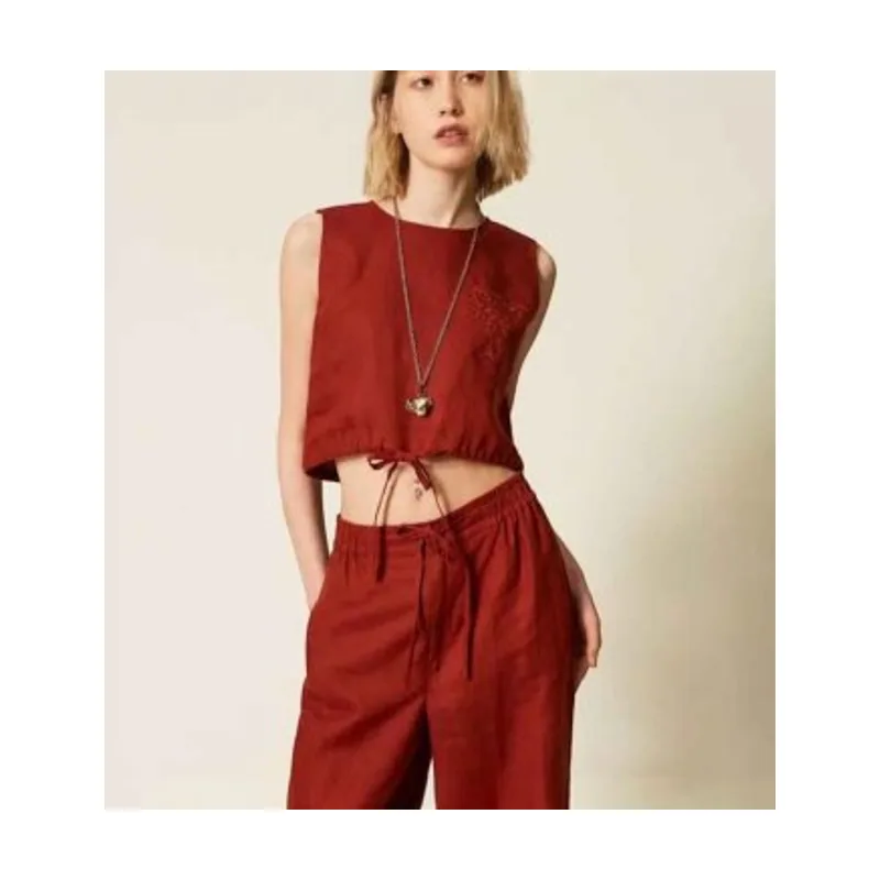 Twinset Top de lino con logotipo bordado 261TT2303