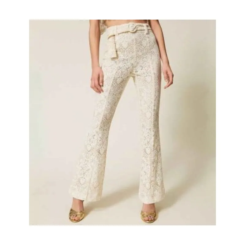 Twinset Pantalón evasé de encaje con cinturón 261TT2314