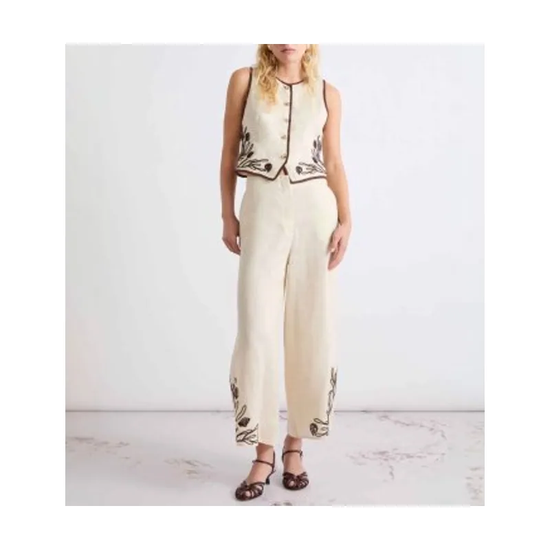 Marella Pantalón de lino con bordados 2613131012200