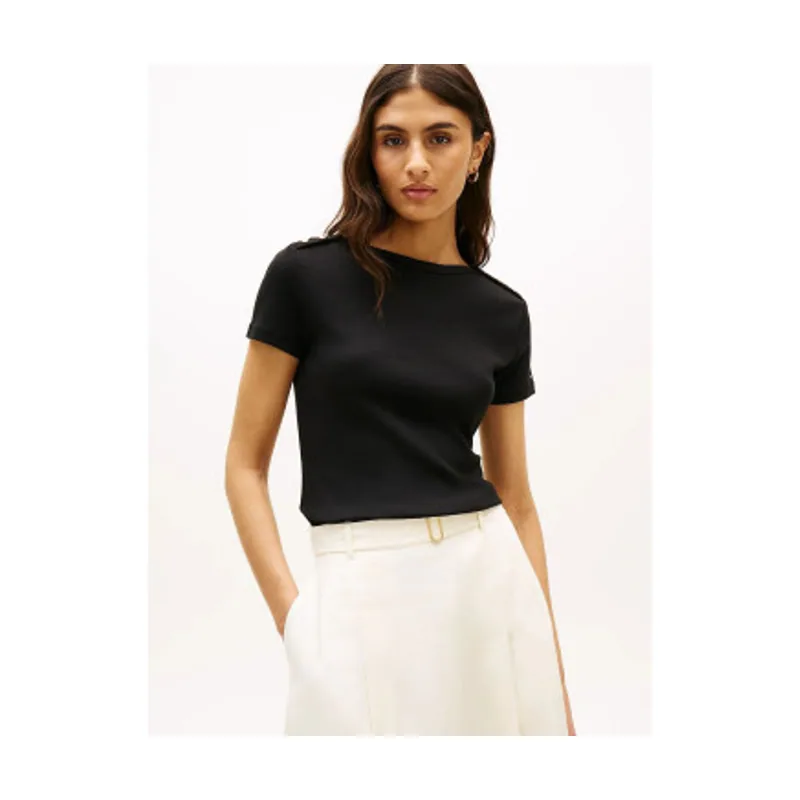 Tommy Hilfiger Camiseta slim de cuello barco con botones WW0WW49250