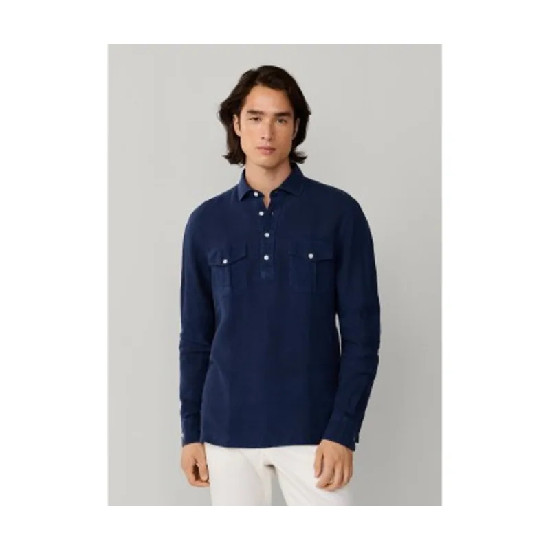 Hackett London Camisa lino media tapeta fit clásico HM3010639