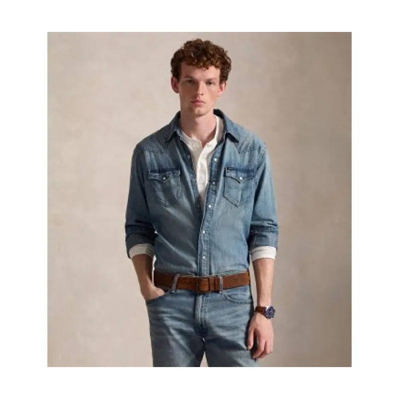 Polo Ralph Lauren Camisa Western de denim flameado 710703936001