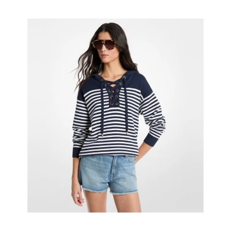 Michael Kors Sudadera de lana a rayas con capucha y cordones MS661G2KWR