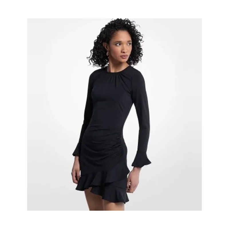 Michael Kors Vestido de punto liso mate elástico con volantes MT683J5H6J