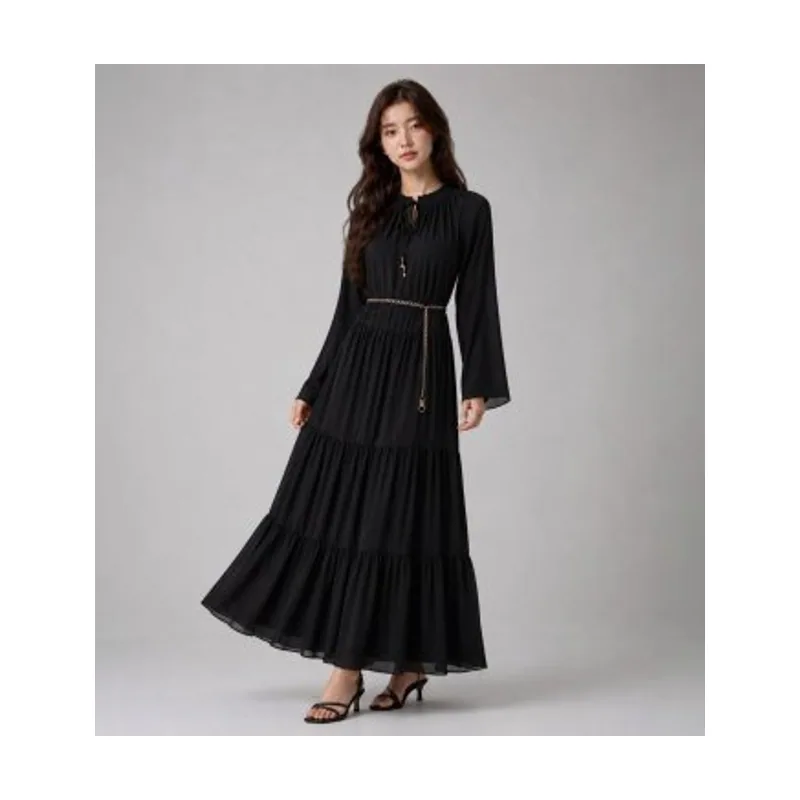 Michael Kors Vestido maxi con cuello anudado smock MT683L17R3
