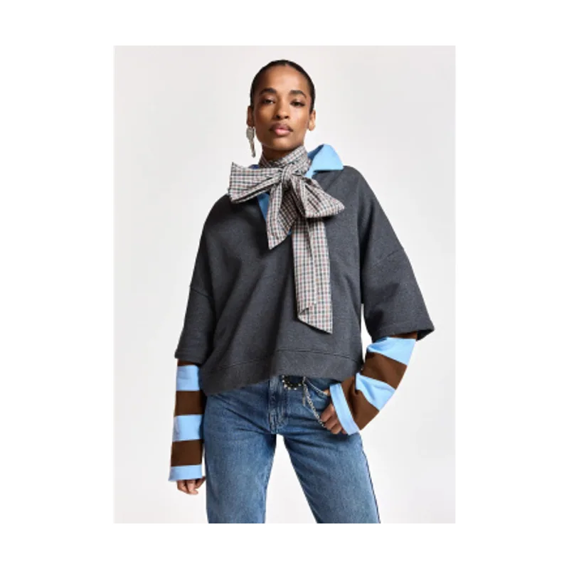 Essentiel Antwerp Sudadera de algodón a capas con mangas a rayas KANTELOU