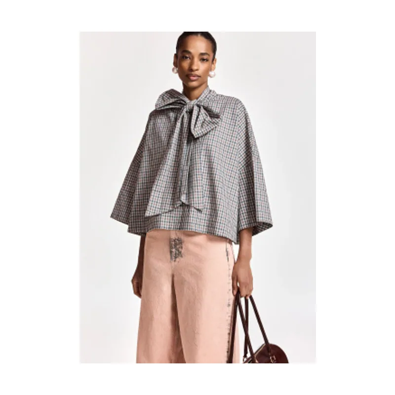 Essentiel Antwerp Blusa a cuadros con lazo y mangas trompeta KEFIR