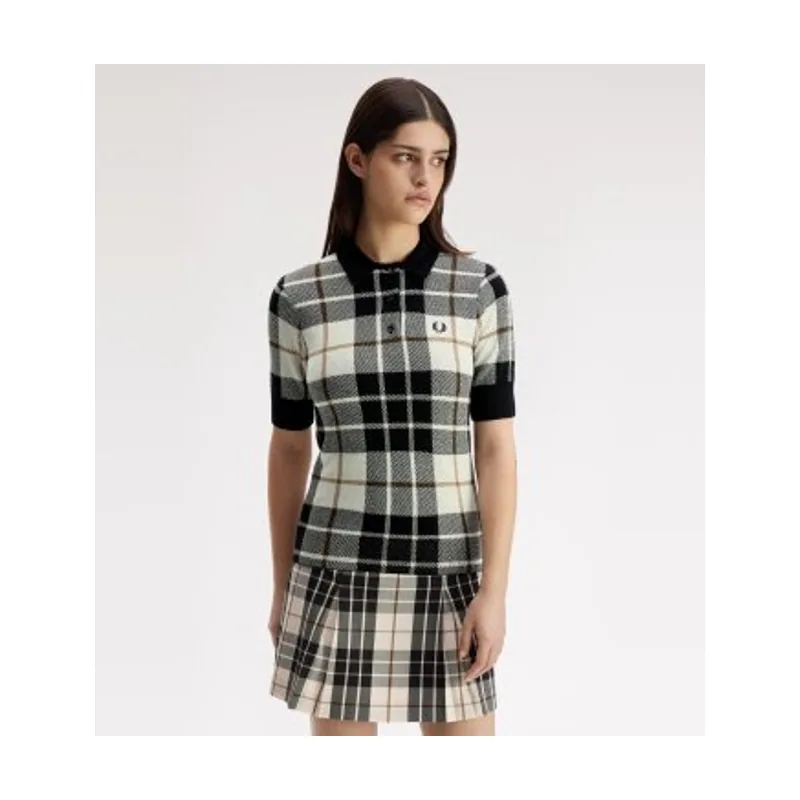 Fred Perry Polo de punto de tartán en bouclé K3157