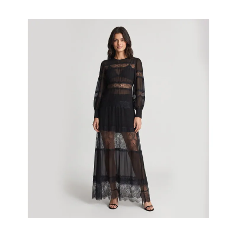 Twinset Vestido largo de georgette y encaje 262TT2630