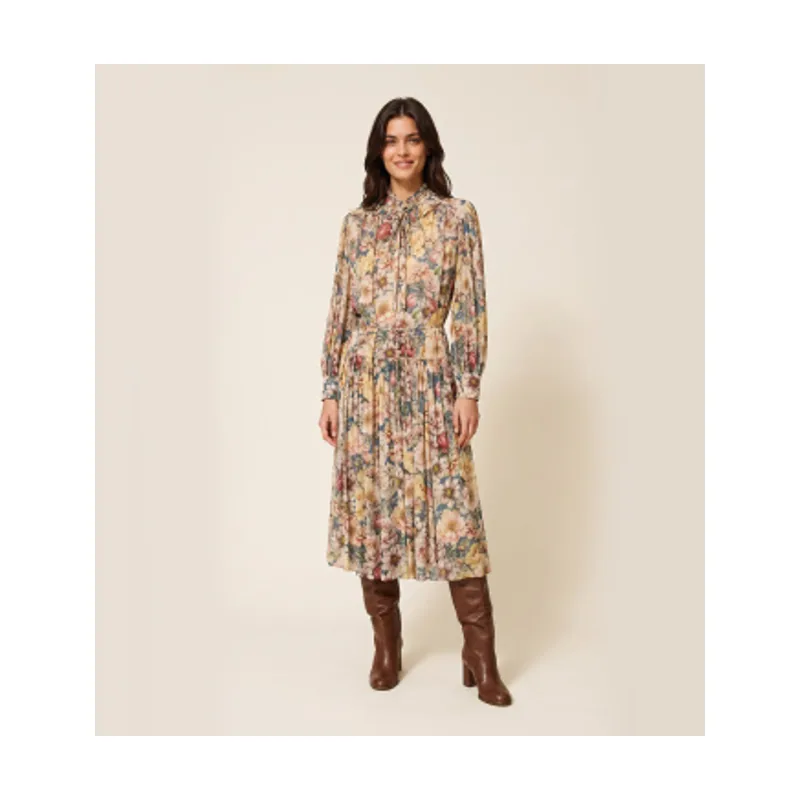 Twinset Vestido largo de crepé de flores 262TT2610