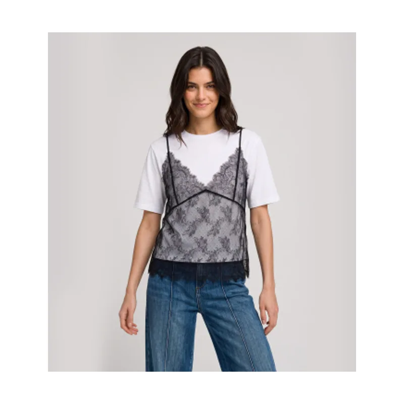 Twinset Camiseta de cuello redondo y top de encaje 262TT2553