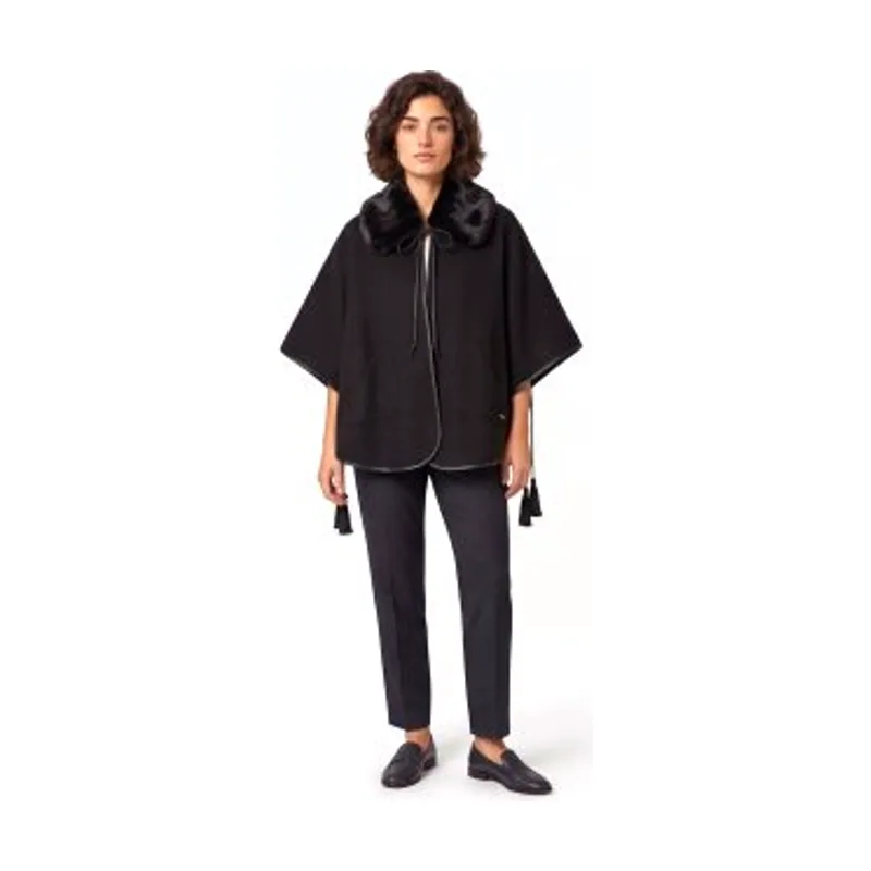 Twinset Poncho de paño con cuello de pelo sintético 262TO5090