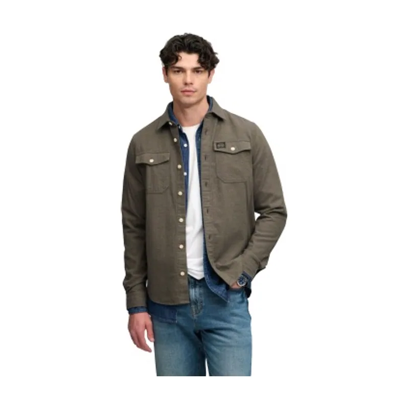 Superdry Camisa Herringbone Workwear verde militar M4011186A