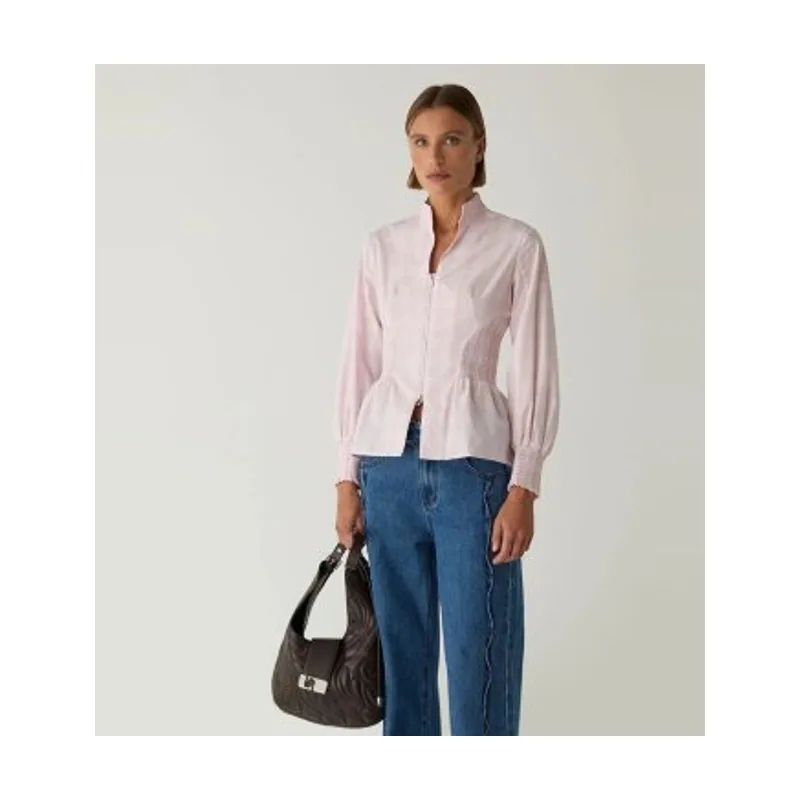 Laagam Blusa de cuadros con cremallera M2330