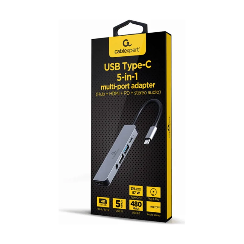 Adaptador Multipuerto USB Tipo C 5 EN 1 HUB Hdmi PD Audio Estero