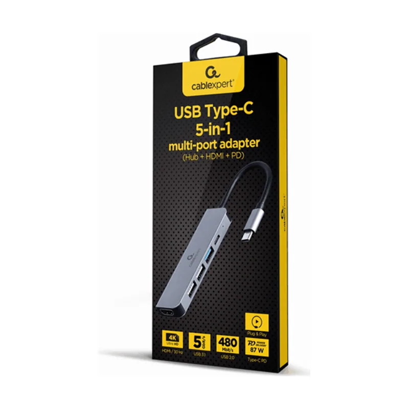Gembird Adaptador Multipuerto USB Tipo C 5 EN 1 HUB HDMI PD