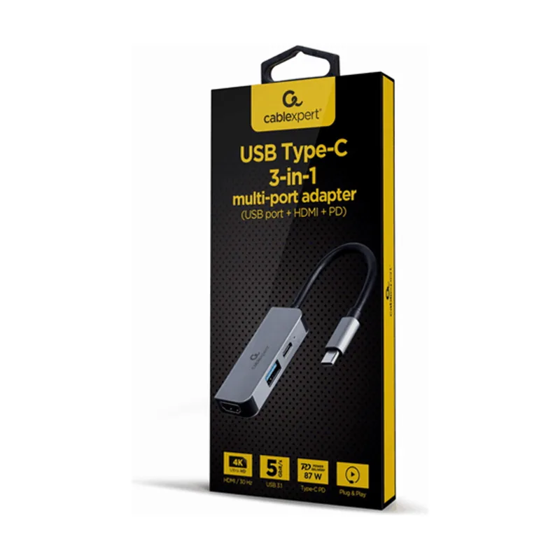 Gembird Adaptador Multipuerto USB Tipo C 3 EN 1 Puerto USB HDMI PD