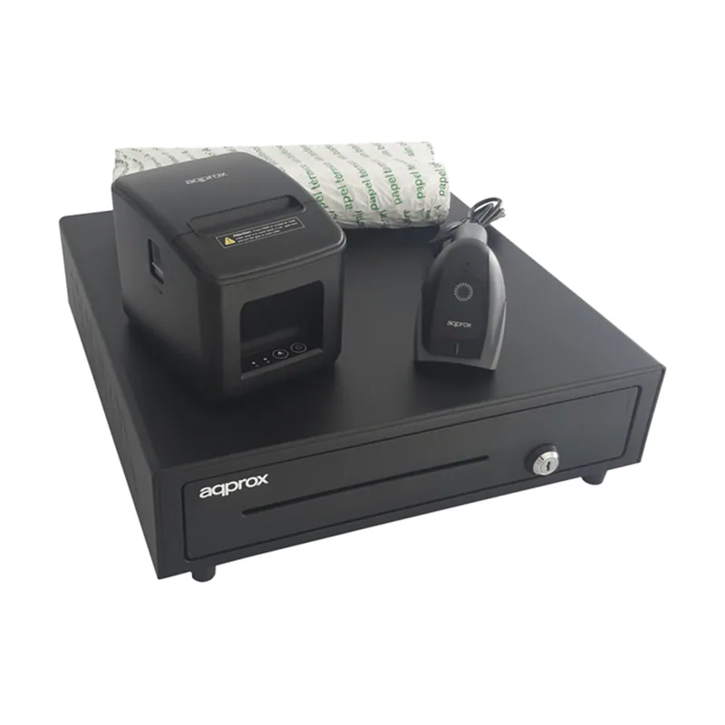 KIT TPV Cajon APPCASH01 Negro + Scan APPLS22 + IMP. TERM. APPPOS80AM-USB + Papel CYT8060BPA