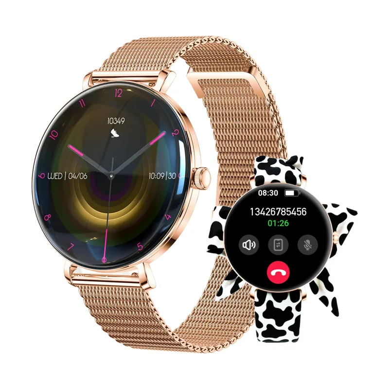 Smartwatch Lucca SB-370 Notificaciones Frecuencia Cardiaca Oro Rosa Incluye Correa Moteada
