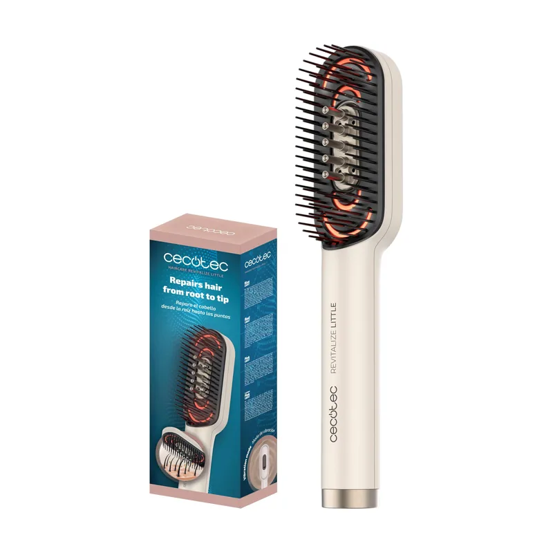 Cecotec Cepillo Reparador con Luz LED HairCare Revitalize Little. Aplicador de Serum y Masaje Vibratorio