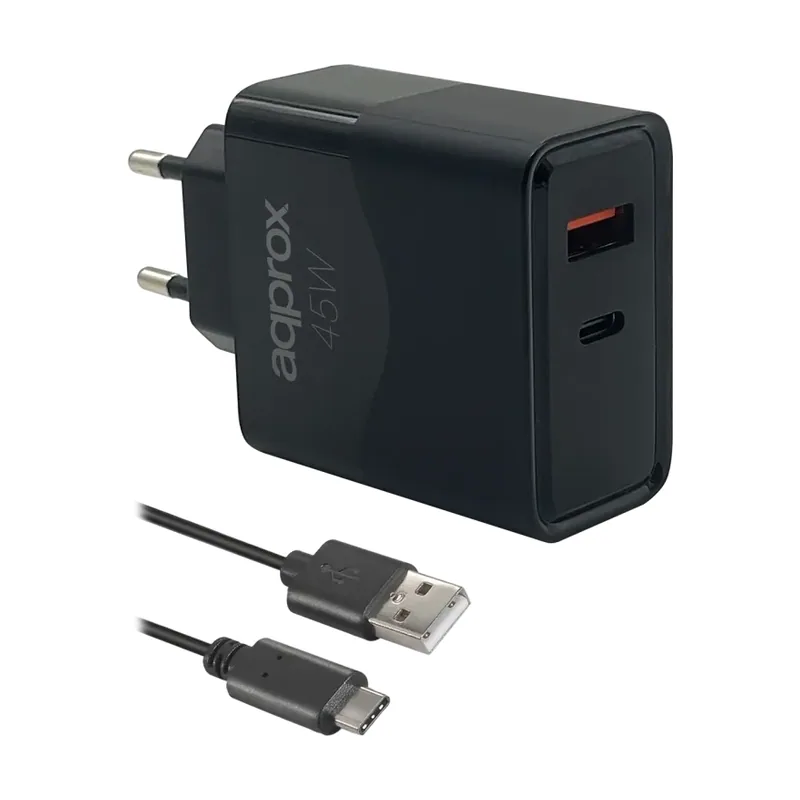 Approx Cargador usb de viaje/pared 1xusb/usb-c + cable usb-a a usb-c