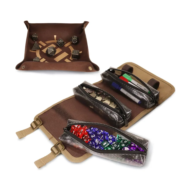 Enhance Estuche de Lona para Dados Venture Estuche para Transportar Dados con Bandeja Extraíble y 3 Bolsillos con Cremallera. Ideal para DND