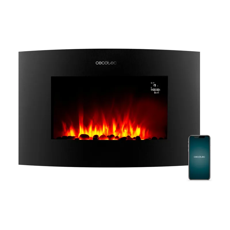 Cecotec Chimenea Eléctrica Decorativa 35" con Mando y Wifi ReadyWarm 3560 Curved Flames Connected. Máxima Potencia