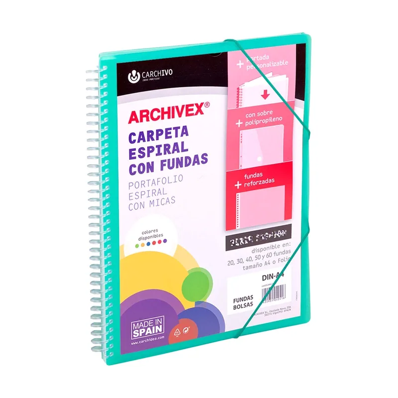 Carchivo carpeta con fundas 30 archivex star espiral a4 c/gomas sobre c/solapa personalizable