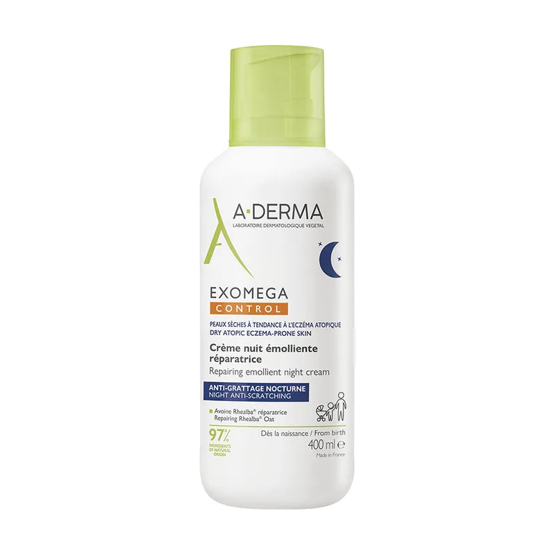 A-derma EXOMEGA CONTROL crema de noche reparadora emoliente para piel atópica 400 ml