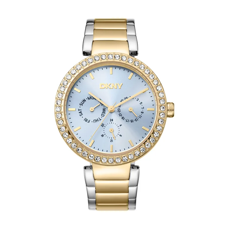 Dkny DK1L044M0085 correa Gris plata Oro amarillo Dial Azul luminoso Mujer
