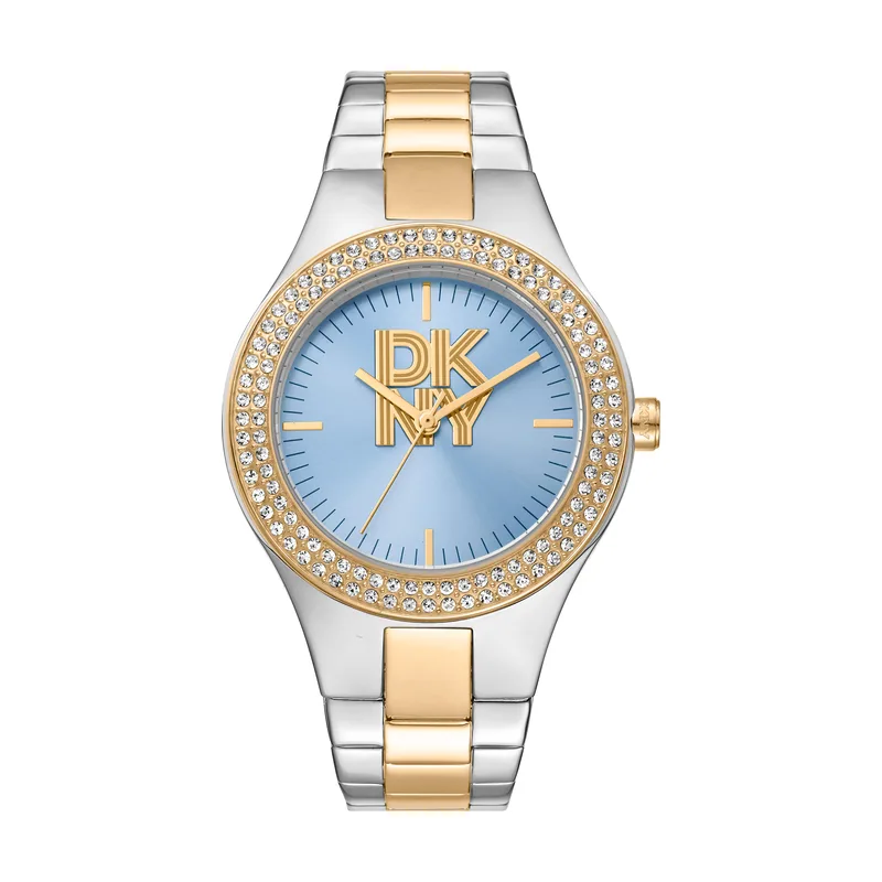 Dkny DK1L025M0085 correa Gris plata Oro amarillo Dial Azul luminoso Mujer