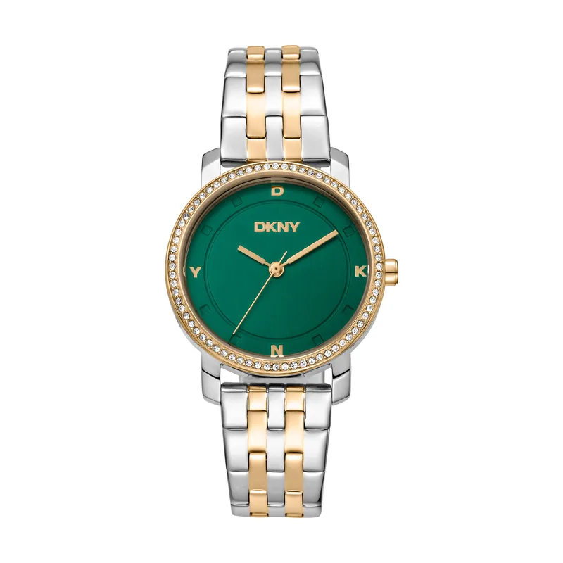 Dkny DK1L065M0075 correa Gris plata Oro amarillo Dial Verde botella Mujer