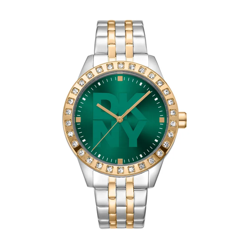 Dkny DK1L059M0075 correa Gris plata Oro amarillo Dial Verde botella Mujer